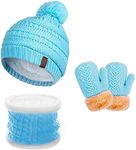 Kids Winter Beanie Hat Scarf Gloves Set with Fleece Lining for 1-5 Years Old Girls Boys, 1-5 Years Blue, Medium