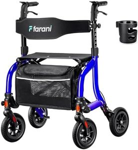 Farani All Terrain Rollator Walkers for Seniors, Lightweight Foldable Rolling Walker with Seat, Sturdy Integrated Molding Frame, Height-Adjustable Handles & Backbrest, 8" Rubber Wheels, Blue