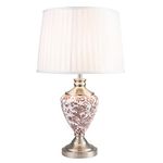 Lighting Supermarket Hepburn Large Printed Ceramic Table Lamp with Ivory Pleated Shade - Red Print & Silver