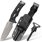 HX OUTDOORS Fixed Blade Knife with Fire Starter, Premium DC53 Steel Full Tang Tactical Knives for Men, Bushcraft Survival Camping Knife with Kydex Sheath for EDC, Outdoor (Gray)