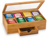 Premium Bamboo Tea Box Organizer - Wood Tea Chest with Slide-Out Drawer & Acrylic Window, Magnet Lid Keeps Teabag Fresh - Countertop & Cabinet Storage Organization (Teabags Not Included)