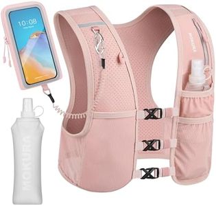 MOKURA Running Vest for Women Men, Reflective Hydration Vest with 500ML Soft Flask & Phone Holder, Lightweight Running Backpack, Adjustable Run Pack Water Bottle, Runner Hiking Essentials, Pink