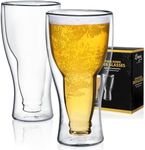Dragon Glassware Beer Glasses - 13.5 oz Clear Double Wall Insulated Beer Glass Set of 2 - Upside Down Design - Holds One Full Beer Bottle - Freezer Beer Glasses for Beer Lovers