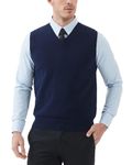 KALLSPIN Men's 100% Cotton Sweater Vest V Neck Regular Fit Knit Sleeveless Vest Pullover Sweater(Navy Blue,4X-Large)