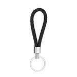 Pebipoo Braided PU Leather Keychains Car Keyring Key Chain Ring for Men or Women Button (Black)