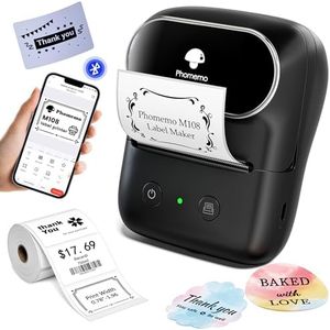 Phomemo Label Maker Machine- M108 Bluetooth Thermal Label Makers for Small Business, Home, Office, 2 Inch Barcode Label Printer with Multi Templates, for Address/Logo/Clothing Label, Black