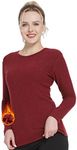 MANCYFIT Thermal Tops for Women Brushed Lining Shirt Long Sleeve Base Layer Crew Neck Wine Red Small