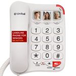 Uvital Big Button Phone for Seniors-Simple Basic Telephone for Elderly, White Telephone with White Button, Amplified Ringer with Loud Speaker for Hearing Impaired, Corded Landline Phone for Home
