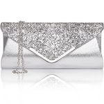 Larcenciel Women Clutch Bag Elegant Sequins Evening Clutch Purse Chain Shoulder Bags Sparkly Silver Evening Bridal Prom Party Handbag Purse