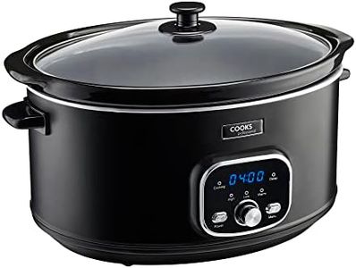 Cooks Professional Digital Slow Cooker 6.5 Litre with Glass Lid, Cool Touch Handles, Dishwasher Safe Bowl, 2 Heat Settings & Keep Warm & Delay Functions | Large One Pot Cooking Machine | Black