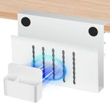 FEIKU Desk Side Storage Holder, Under Desk Laptop Mount With Magnetic Pen Holder,No Drill Under Desk Cable Management Tray,Steel Hanging Desk Storage for Office Organizer Home School White