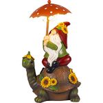 Garden Statue Gnome Cute - Large Outdoor Gnome Statue Sculptures with Solar Lights, Resin Gnome Figurine Sitting on Turtle with Umbrella for Home Patio Yard Lawn Porch Decorations