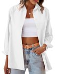 Zeagoo White Button Down Shirt Women Casual Loose Fit Work Blouse Long Sleeve Shirt Soft Tunics White M