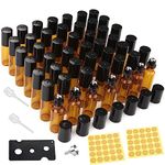 Essential Oil Roller Bottles 48Pcs 5ml Empty Rollerball Bottle Roll on Bottles with Stainless Steel Roller Balls Amber Glass Roller Bottles for Essential Oils,Perfumes,Cosmetics,Aromatherapy Massage