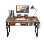 TREETALK Computer Desk, Industrial Writing Desk with Storage Bag, 43in Computer PC Laptop Table with Bookshelf and Wood Monitor Stand Riser, Dining Gaming Table for Home Office (Rustic Brown)