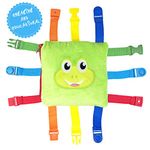 Frog Plush Toddler Puzzle Toy - Sensory Busy Board Pillow - Soft Play Education Activity Toy for 1 - 3 Year Old Kids - Boys & Girls Baby Buckle - Improve Motor Skills, Fidget/ Fiddle Travel Game.