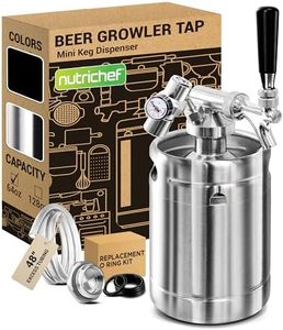 NutriChef Pressurized Growler Tap System, 64oz Stainless Steel Mini Keg Dispenser Portable Kegerator Kit, Co2 Pressure Regulator Keeps Carbonation for Craft Beer, Draft and Homebrew