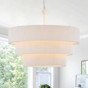 ELYCCUPA 20” Boho Hand Woven Rattan Chandelier 3 Round Adjustable Coastal Pendant Light for Kitchen Island Dining Living Room, White, UL Listed