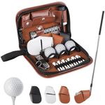 Tideme Golf Accessories Set with Case, Golf Balls, Golf Tees, Golf Ball Clamp, Golf Club Cover, Rangefinder, Brush, Divot Tool, Scorer - High-End PU Leather Golf Gifts for Men and Women