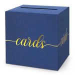 LIKAJON 1 Pack Navy Blue and Gold Foil Card Box for Party, 8.7" Navy Blue Gift Card Box Money Box for Birthday, Wedding, Baby Shower, Retirement, Anniversary, Bridal Shower, Raffle Ticket