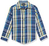 Nautica Boy's Long Sleeve Woven Button Down Shirt J Navy Plaid, 4