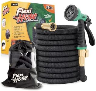 Flexi Hose Plus Expandable Garden Hose with 8 Function Nozzle, 50FT - Lightweight Retractable Garden Hose, Water Hose - No-Kink Flexibility, 3/4 Inch Solid Brass Fittings Includes Hook & Bag