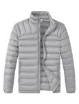 BGOWATU Men's Puffer Jacket Lightweight Down Jacket Packable Windproof Zipper Warm Winter Coat Light Grey M