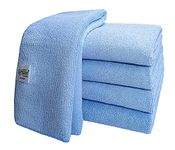 SOFTSPUN Microfiber Cleaning Cloths, 5pcs 40x40cms 340GSM Sky Blue! Highly Absorbent, Lint and Streak Free, Multi -Purpose Wash Cloth for Kitchen, Car, Window, Stainless Steel, Silverware.