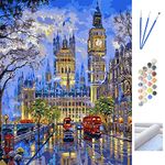 Metuu Paint by Numbers Kits Oil Painting for Adults, DIY Game Bridge Big Ben and Building Colorful Canvas Drawing Paintwork Kit for Parent-Child Time 16 x 20 Inch (Without Frame)