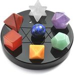 Top Plaza 7 Chakra Healing Crystals Kit Sacred Geometry Platonic Solids Crystals Reiki Tumbled Stones Set Lucky Decoration W/Black Obsidian Stand