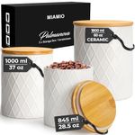 MIAMIO – Set of 3 Canister Sets for Kitchen Counter, Ceramic Kitchen Canister Set with Airtight Seal Wooden Lid - Perfect for Coffee, Tea, Sugar, Flour, Tea, Salt and More