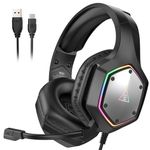 EKSA E1000 V2 Gaming Headset, PC Headset with USB - C Plug, Wired Headphones with Noise Canceling Microphone, 7.1 Surround Sound, RGB Light, Include USB Adapter for Laptop and Computers