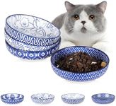 Selamica Ceramic Cat Food Bowls Set of 4, 5.6 Inch Wide Shallow Cat Bowls/Dishes for Food and Water, 8 OZ Small Flat Cat Feeding Bowls for Relief Whisker Fatigue, Dishwasher Safe, Vintage Blue