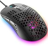 KUIYN 383 Ultralight Wired Gaming Mouse, Lightweight Honeycomb Shell, 4 RGB Breathing Backlit Mice, 4 Adjustable DPI 2400, USB Optical Model Mice for Win10/XP/Xbox/PS4/PS5/Mac/HP/Acer (Black)