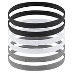 Sports Headbands, 6 Pcs Elastic Hair Bands with Non Slip Silicone Grip for Women Men, Stretchy Head Wrap Sweatbands for Football Basketball Soccer Tennis Yoga Golf Running Exercise (Black White Grey)