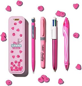 BIC Summer Pink Box : Stylo gel (0,7 mm), Porte-mines, Stylo bille 4 couleurs (1,00 mm), Surligneur - Rose, Lot de 4
