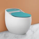 Plantex Ceramic Rimless One Piece Western Toilet/Commode for Toilet/Commode With Soft Close Toilet Seat - S Trap Outlet (White & Ocean Blue)