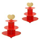 KINMRIS 2 Pack Cupcake Stand 3-Tier Rounded Edge Cake Stand, Cardboard Cake Stand, Birthday Party SUPPLIES TIER 3 Tier (Red Love)