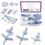 Swpeet 192Pcs-48 Set Toggle Bolts and Wing Nut Kit with Hex Nuts, Washers, Toggle Bolt Assortment Kit, Butterfly Toggle Anchors for Hanging Heavy Items on Drywall - 1/8 Inch, 3/16 Inch, 1/4 Inch