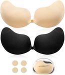 2 Pair Sticky Bra Strapless Adhesive Bra for Women, Invisible Backless Push Up Bra for Everyday Wearing with Nipple Covers