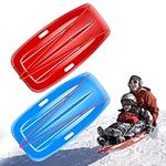 YAKESD Snow Sled, 2 Packs Plastic Toboggan with Pull Ropes and Handles, 34.4" Long Winter Downhill Sprinter for Kids and Adults (Red, Blue)