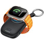 fuvoki for Portable Apple Watch Charger with Keychain - 1200mAh Power Bank, Magnetic Wireless iWatch Charger for Series 10 9 8 7 SE2 6 5 4 3 2 Ultra, Travel Accessories Tech Gifts Men - Black