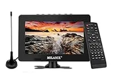 Milanix 7" Portable Widescreen LCD TV Rechargeable Battery Operated with USB, SD Card Slot, FM Radio, AV Input, Built in Digital Tuner, and Remote Control for Home, Kitchen, Camping, Car Travel, and RV