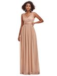 Ever-Pretty Women's Double V Neck Sleeveless Empire Waist Floor Length Elegant Evening Party Dresses Rose Gold 16UK