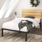 Zinus Paul Single Bed frame - Bed 90x190 cm - 36 cm Height - Metal and Wood Platform Bed frame with Wood slat support - Natural Brown and Black