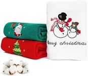 FreeCon Christmas Hand Towels 3 Pack, 100% Cotton Dish Washcloth for Kitchen, Soft & Embroidered Bath Towel for Bathroom Super Absorbent, Cute Holiday Decoration Set for Home (13"×29")