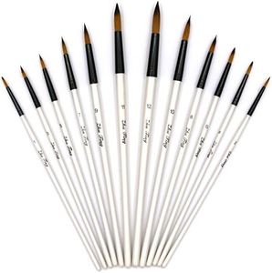 YOUSHARES 12 Pcs Art Paint Brush Set, Professional Paintbrushes Round Pointed Tip Nylon Hair Artist for Watercolor, Oil, Acrylic Paint/Craft, Nail, Face Painting