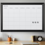 Navaris Framed Calendar Whiteboard for Wall - 60x90cm Magnetic Dry Erase Monthly Planner - White Board with Frame - Includes Magnets and Marker