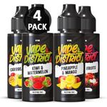 Vape District Vape Liquid 4 x 100ml Caribbean Whizz + Kiwi & Watermelon + Pineapple & Mango + Summer Fruits Vape Juice E Liquid 70VG/30PG E-Liquid Ecig Juice No Nicotine Cigarette Liquid Short Fill