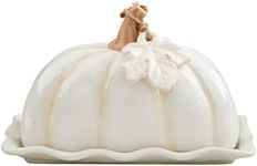 Mud Pie White Pumpkin Butter Dish, 4 1/4" x 7 1/2", Cream